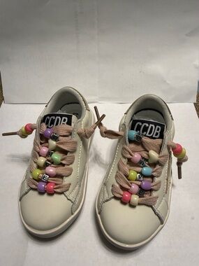 Kids White Sneakers with Pastel Bead Laces